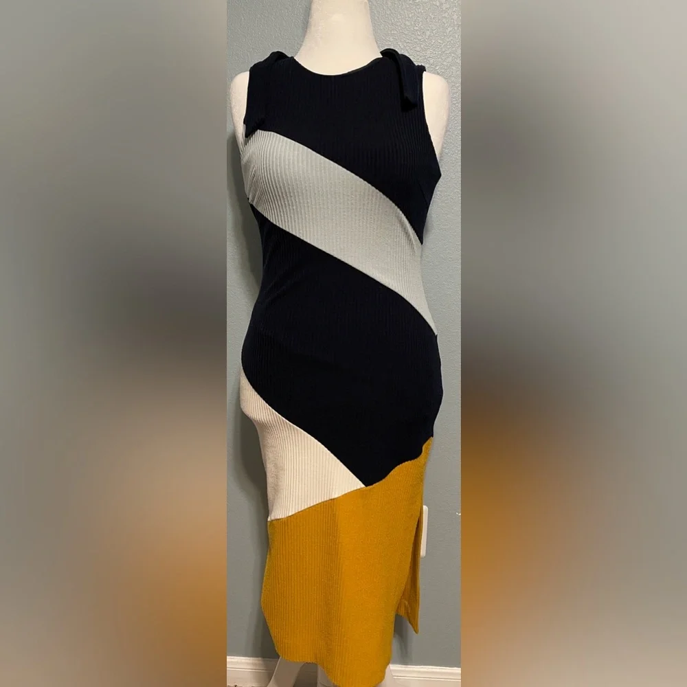 Anthropologie Hutch Lena Colorblocked Knit Midi Dress Black Gold Petite Small - Picture 6 of 13